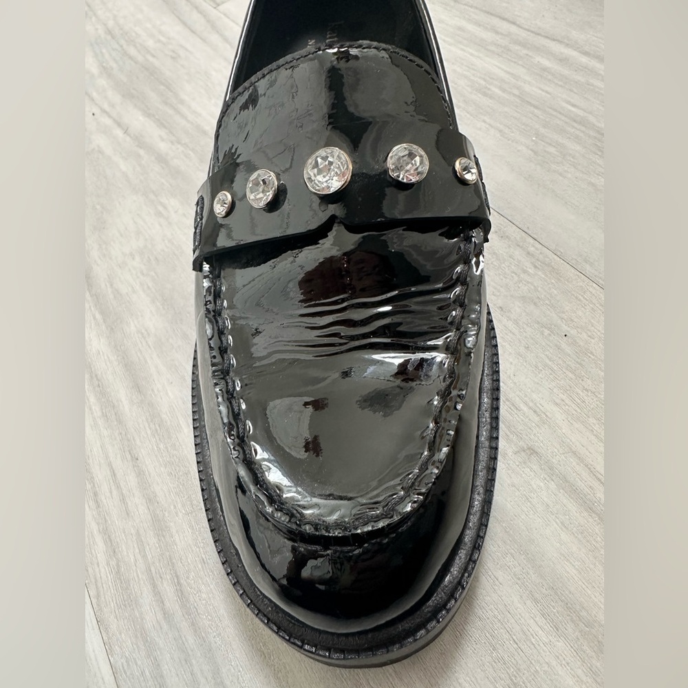 Kate Spade Patent Black Loafers with Rhinestone Accents - Picture 4 of 16